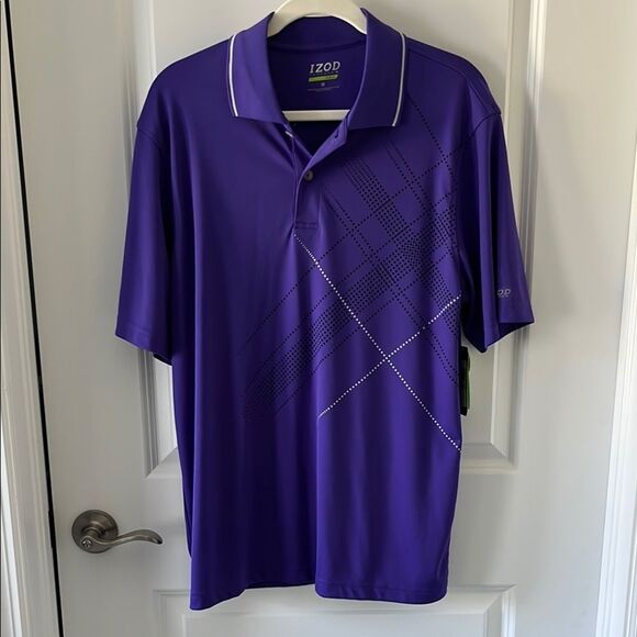 Izod Performance Purple Polo Shirt with Geometric Design - Picture 1 of 10